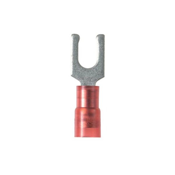 Fork Terminal, #6 Stud Size, 18 AWG, 600 V, Nylon Insulated, Red, 100 PK